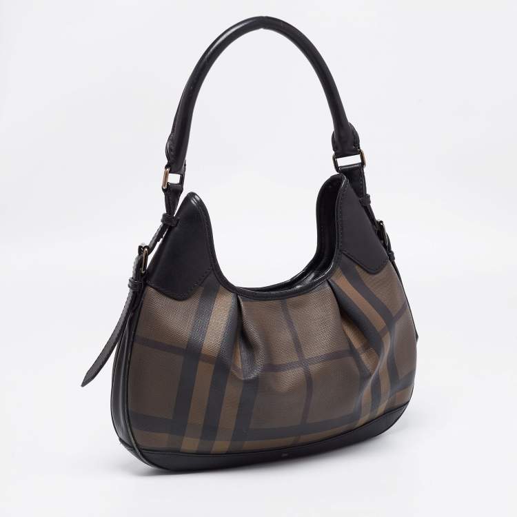 Pre Owned Burberry Brown/Black Nova Check PVC and Leather Small Brooklyn Hobo