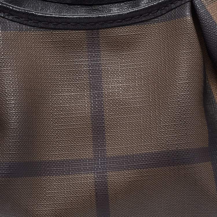 Pre Owned Burberry Brown/Black Nova Check PVC and Leather Small Brooklyn Hobo
