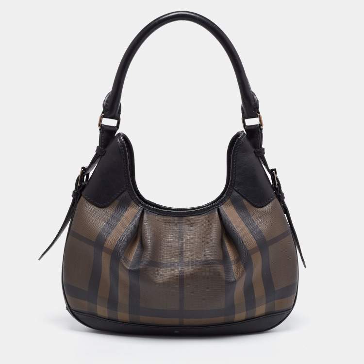 Pre Owned Burberry Brown/Black Nova Check PVC and Leather Small Brooklyn Hobo