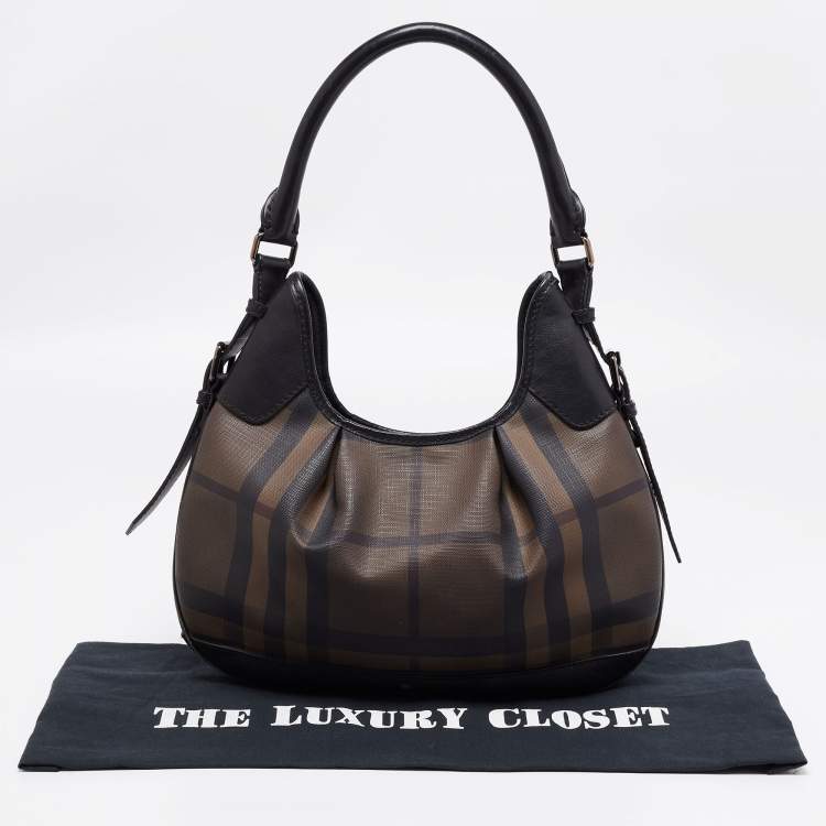Pre Owned Burberry Brown/Black Nova Check PVC and Leather Small Brooklyn Hobo