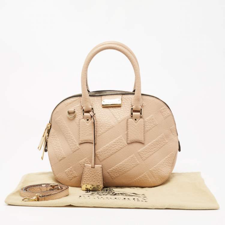 Pre Owned Burberry Beige Check Embossed Leather Orchard Satchel