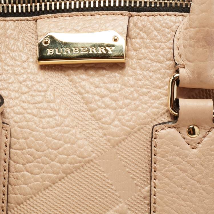 Pre Owned Burberry Beige Check Embossed Leather Orchard Satchel