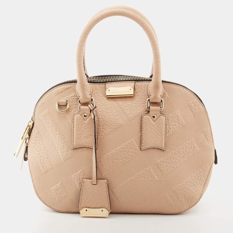 Pre Owned Burberry Beige Check Embossed Leather Orchard Satchel