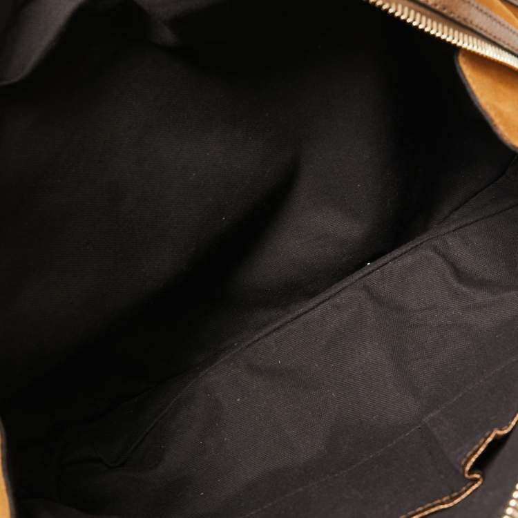 Pre Owned Burberry Metallic Bronze Leather And Suede Satchel 