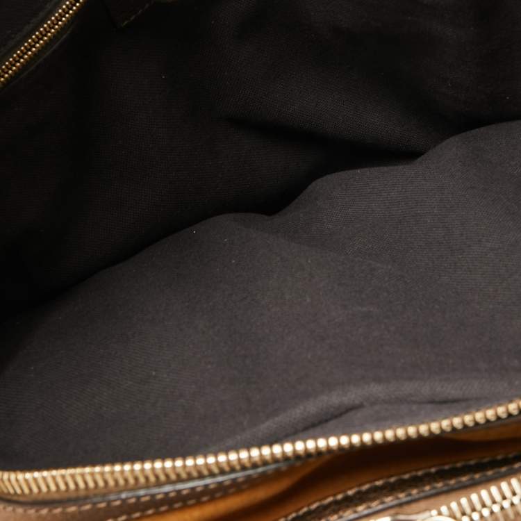 Pre Owned Burberry Metallic Bronze Leather And Suede Satchel 