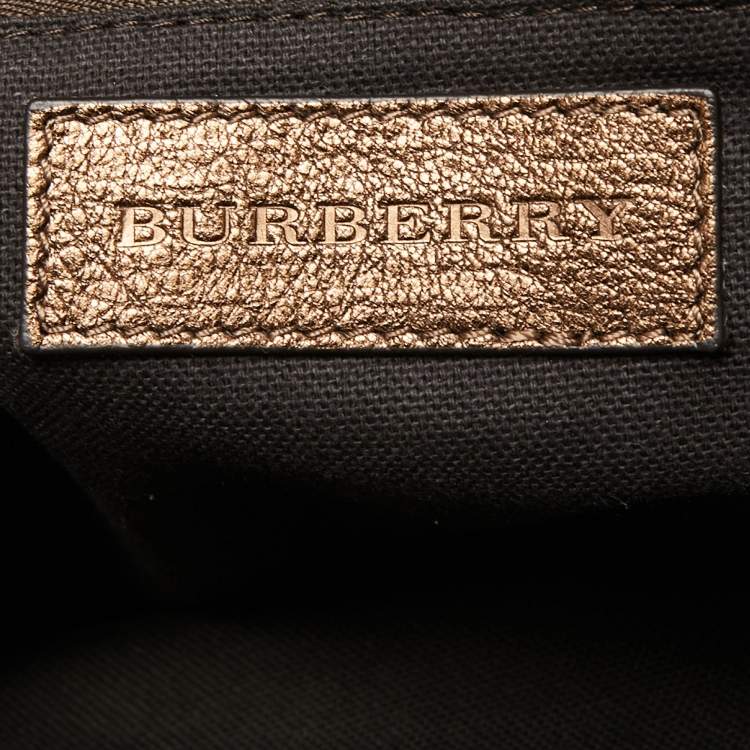 Pre Owned Burberry Metallic Bronze Leather And Suede Satchel 