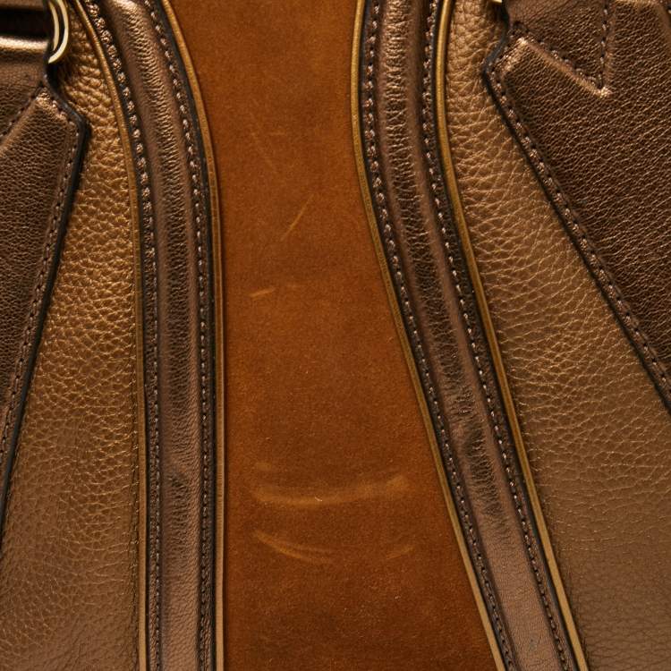 Pre Owned Burberry Metallic Bronze Leather And Suede Satchel 