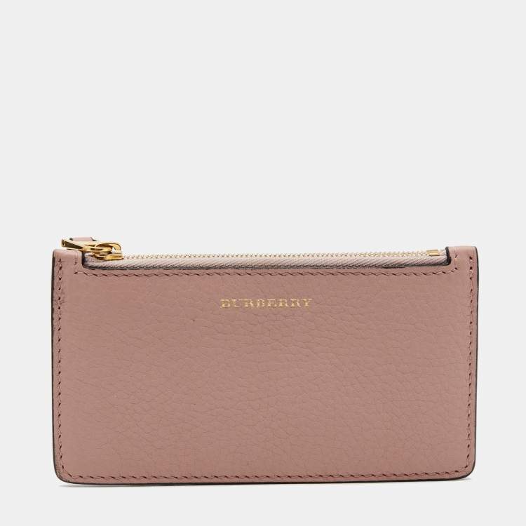 Pre Owned Burberry Pink/Beige Leather Zip Card Holder