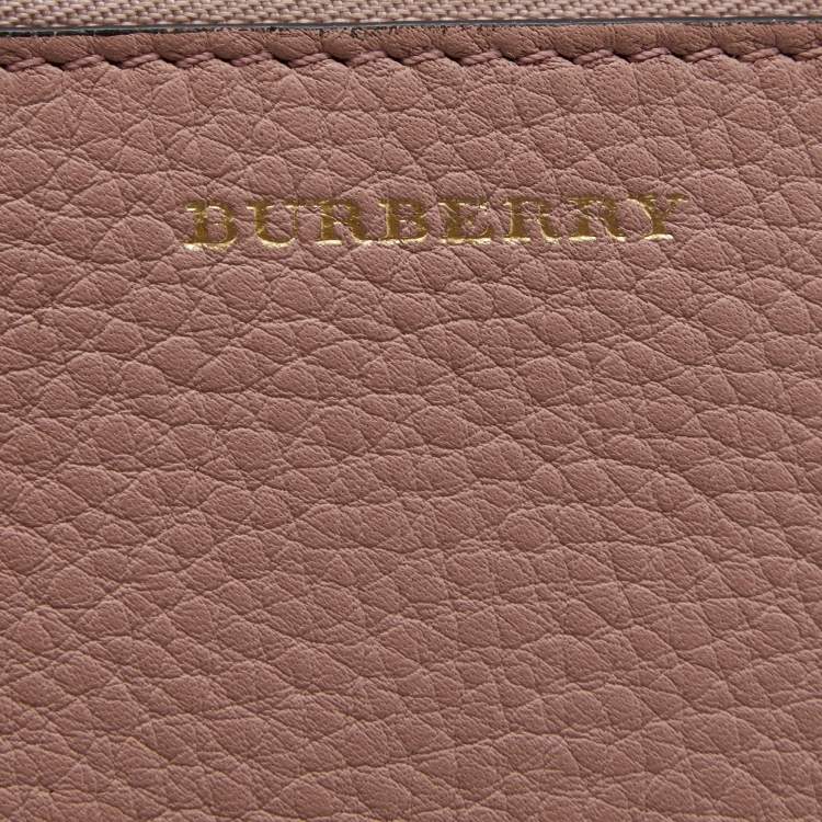 Pre Owned Burberry Pink/Beige Leather Zip Card Holder