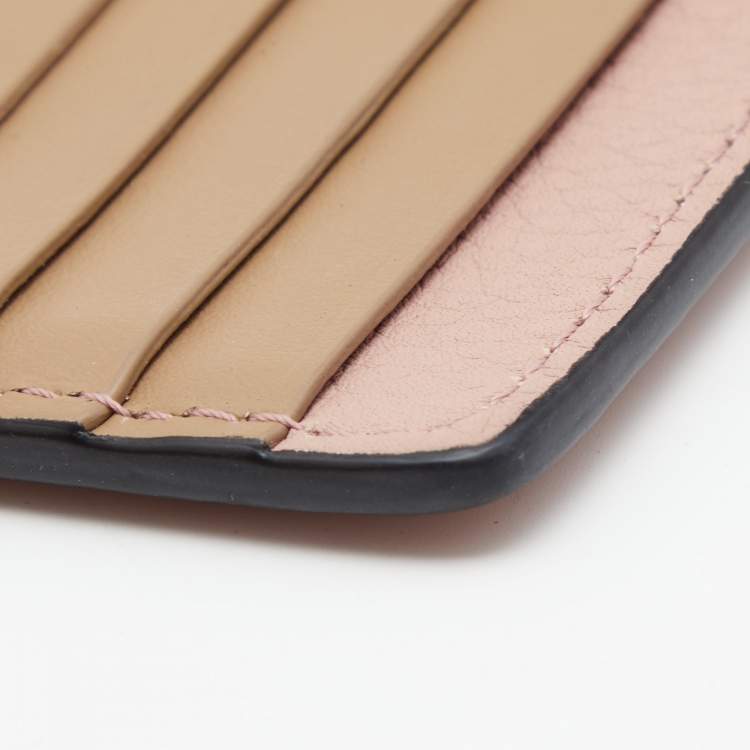 Pre Owned Burberry Pink/Beige Leather Zip Card Holder