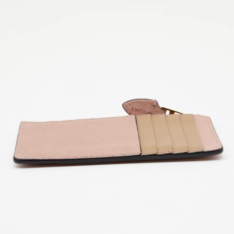 Pre Owned Burberry Pink/Beige Leather Zip Card Holder