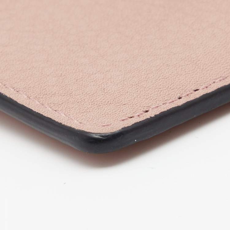 Pre Owned Burberry Pink/Beige Leather Zip Card Holder