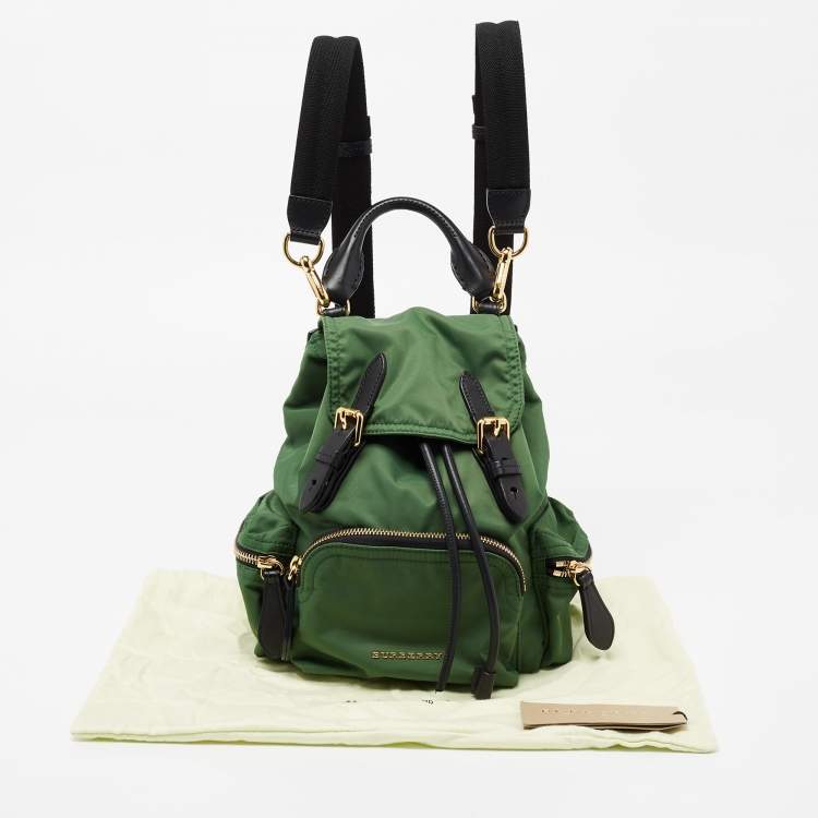 Pre Owned Burberry Green/Black Nylon and Leather Small Rucksack Backpack