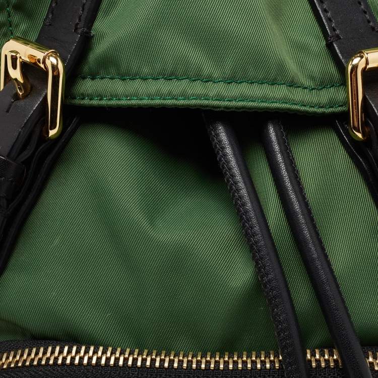 Pre Owned Burberry Green/Black Nylon and Leather Small Rucksack Backpack