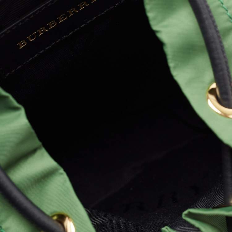 Pre Owned Burberry Green/Black Nylon and Leather Small Rucksack Backpack