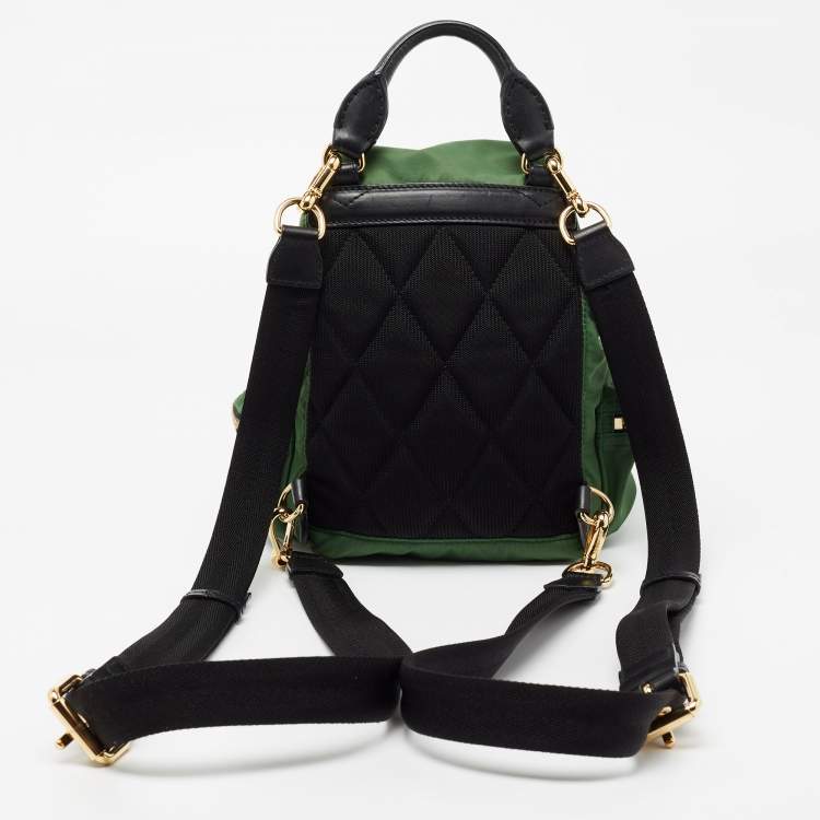 Pre Owned Burberry Green/Black Nylon and Leather Small Rucksack Backpack