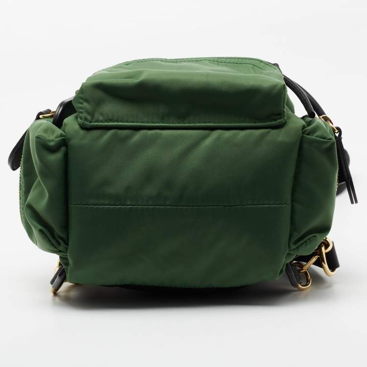 Pre Owned Burberry Green/Black Nylon and Leather Small Rucksack Backpack