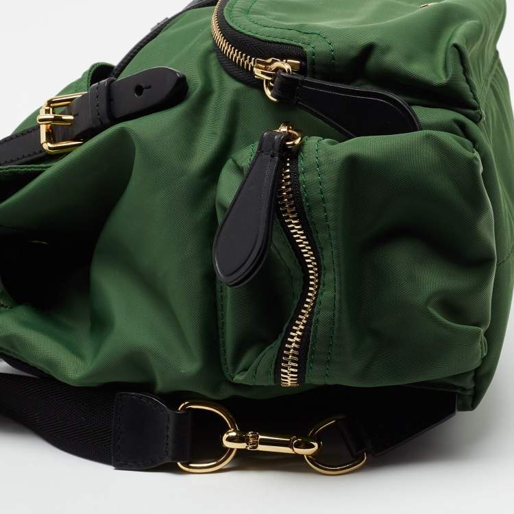 Pre Owned Burberry Green/Black Nylon and Leather Small Rucksack Backpack