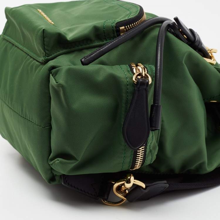 Pre Owned Burberry Green/Black Nylon and Leather Small Rucksack Backpack