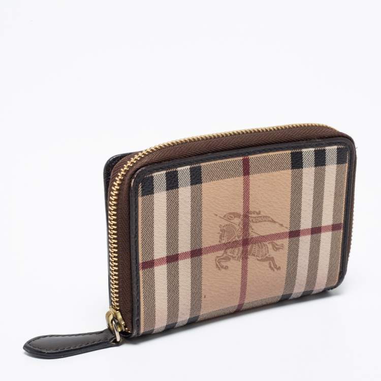 Pre Owned Burberry Beige/Brown Haymarket Check PVC and Leather Zip Around Wallet