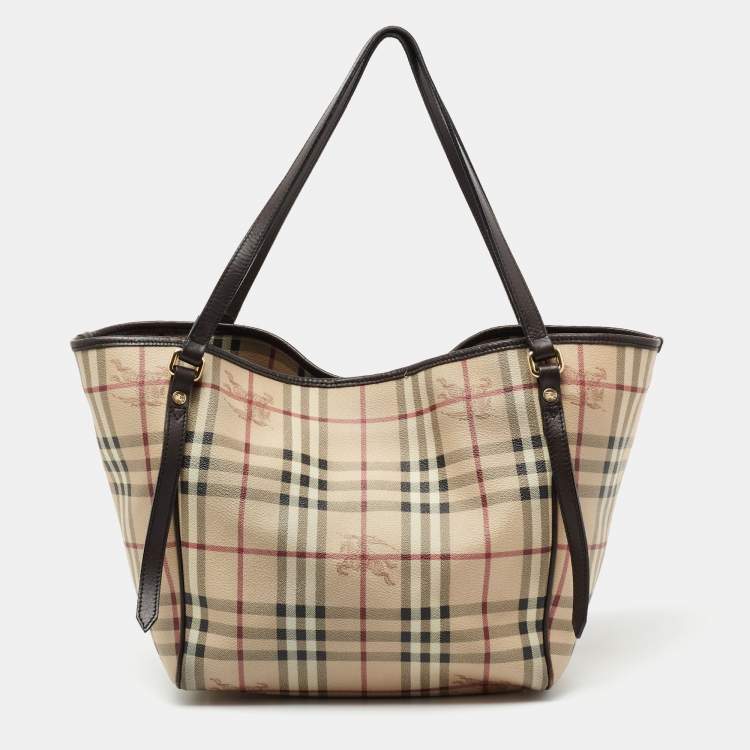 Burberry Beige/Red Haymarket Check Coated Canvas and Leather Large  Canterbury Tote Burberry