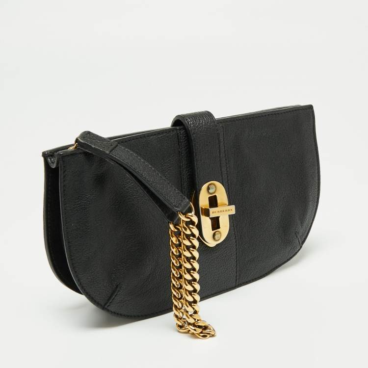 Pre Owned Burberry Black Leather Wristlet Clutch