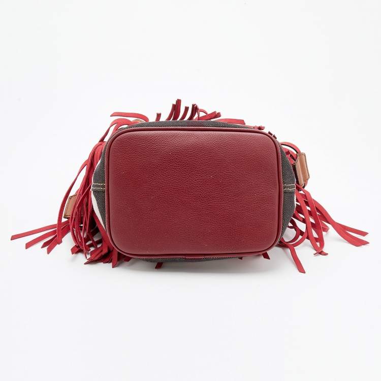 Pre Owned Burberry Multicolor Leather And Canvas Fringe Bucket Bag
