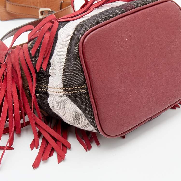 Pre Owned Burberry Multicolor Leather And Canvas Fringe Bucket Bag