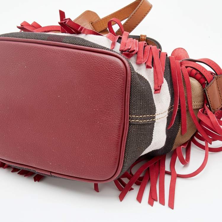 Pre Owned Burberry Multicolor Leather And Canvas Fringe Bucket Bag