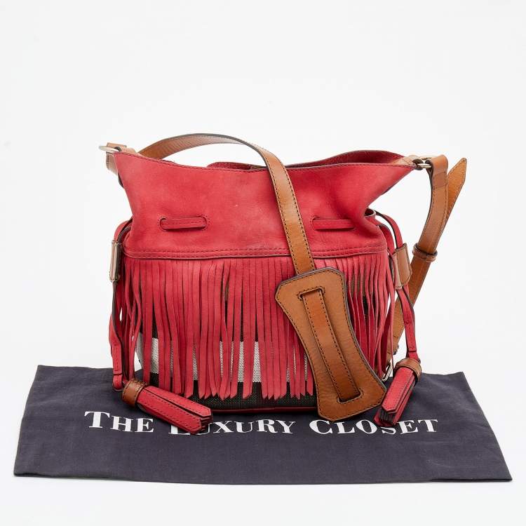 Pre Owned Burberry Multicolor Leather And Canvas Fringe Bucket Bag
