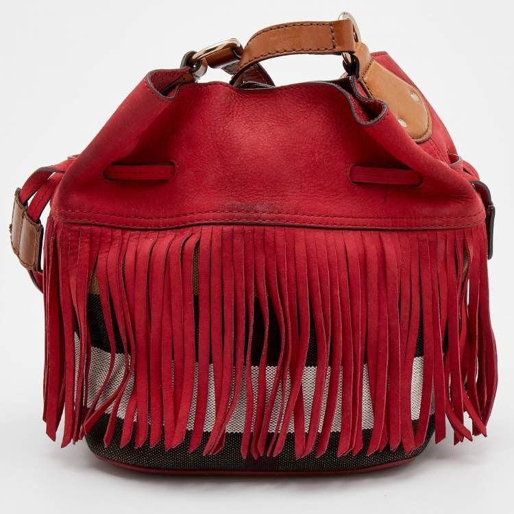 Pre Owned Burberry Multicolor Leather And Canvas Fringe Bucket Bag