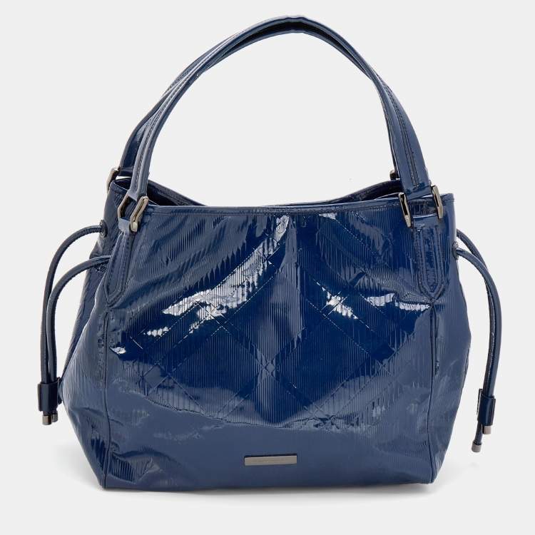 Burberry Blue Check Patent Leather Tote Burberry The Luxury Closet