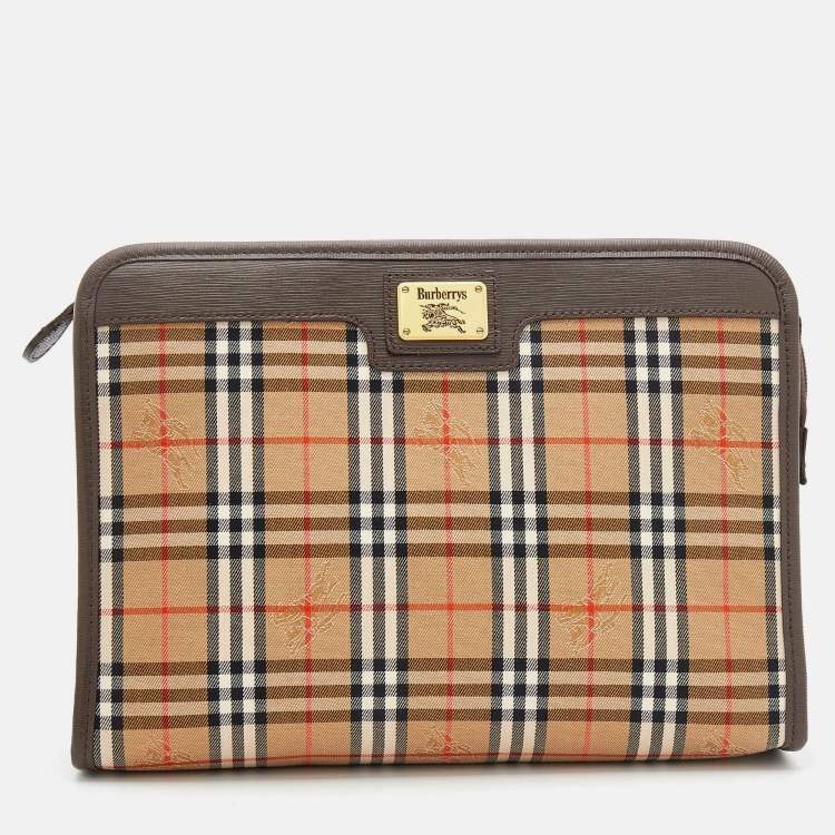 Pre Owned Burberry Beige/Brown Nova Check Canvas And Leather Toiletry Cosmetic Pouch