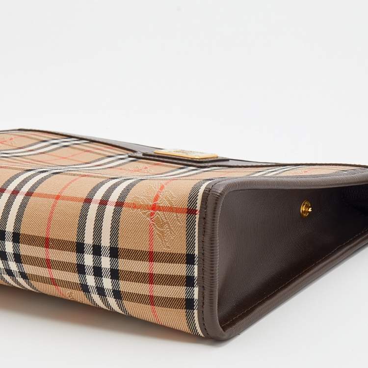 Pre Owned Burberry Beige/Brown Nova Check Canvas And Leather Toiletry Cosmetic Pouch