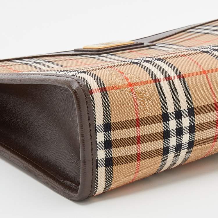 Pre Owned Burberry Beige/Brown Nova Check Canvas And Leather Toiletry Cosmetic Pouch