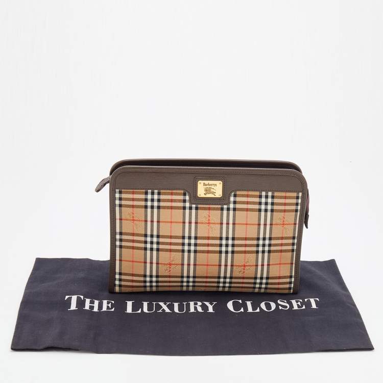 Pre Owned Burberry Beige/Brown Nova Check Canvas And Leather Toiletry Cosmetic Pouch