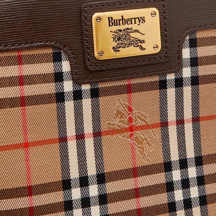 Pre Owned Burberry Beige/Brown Nova Check Canvas And Leather Toiletry Cosmetic Pouch