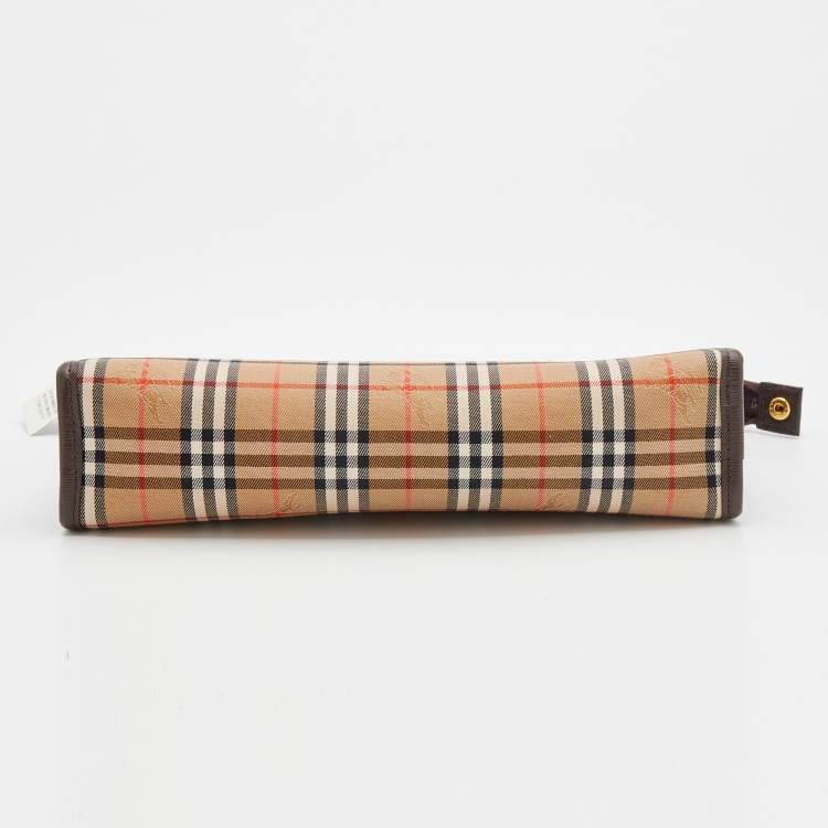 Pre Owned Burberry Beige/Brown Nova Check Canvas And Leather Toiletry Cosmetic Pouch