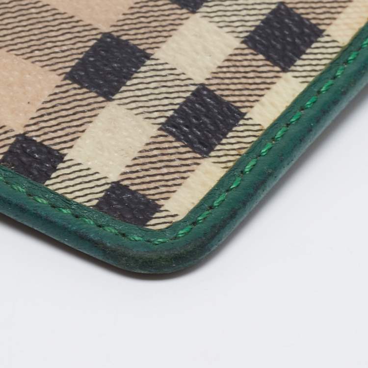Pre Owned Burberry Beige/Green PVC and Leather Zip Card Holder