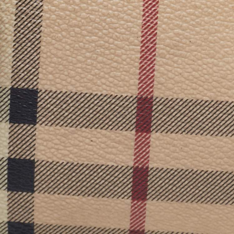 Pre Owned Burberry Beige/Green PVC and Leather Zip Card Holder