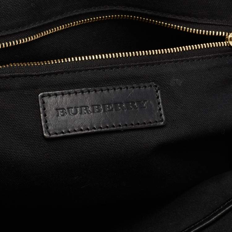 Pre Owned Burberry Beige/Black House Check Canvas And Leather Orchard Bowling Bag