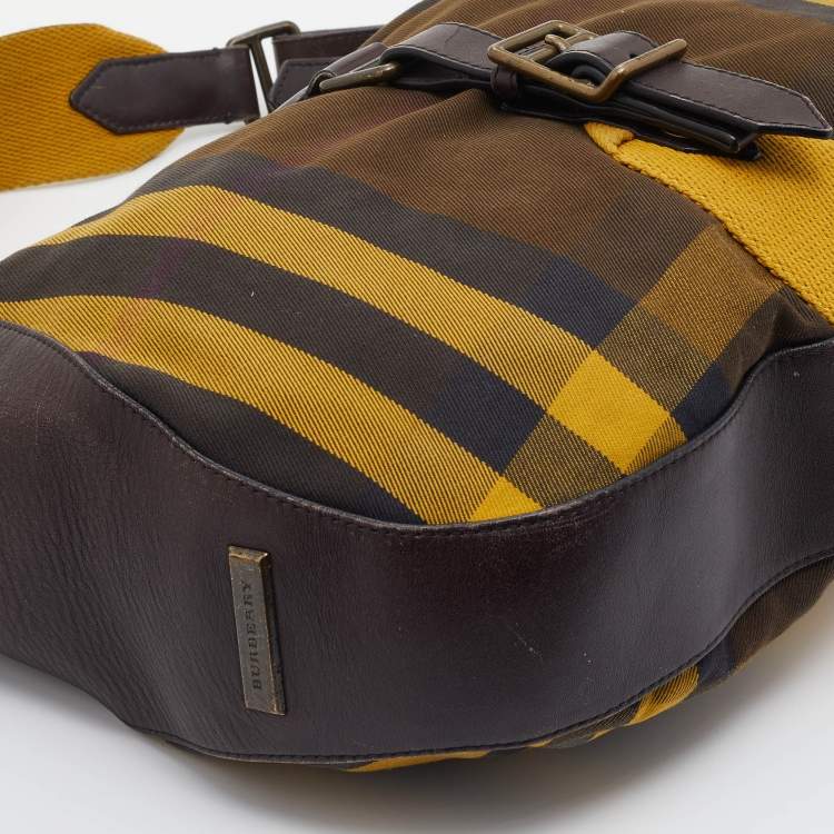 Pre Owned Burberry Brown/Yellow Vintage House Check Canvas and Leather Ashwood Hobo
