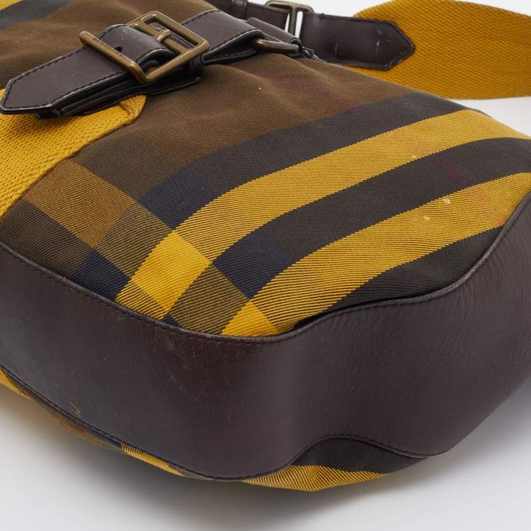 Pre Owned Burberry Brown/Yellow Vintage House Check Canvas and Leather Ashwood Hobo