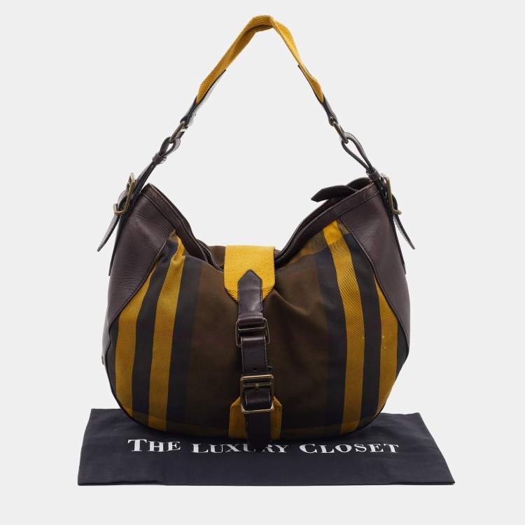 Pre Owned Burberry Brown/Yellow Vintage House Check Canvas and Leather Ashwood Hobo