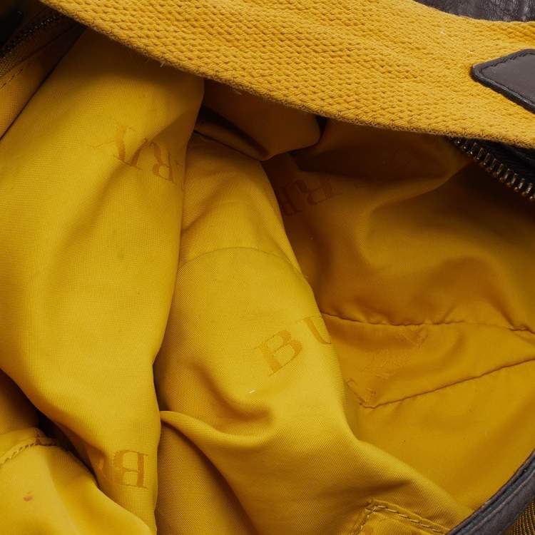 Pre Owned Burberry Brown/Yellow Vintage House Check Canvas and Leather Ashwood Hobo