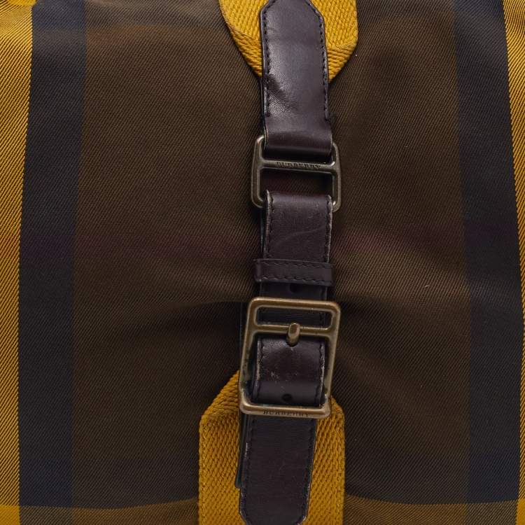 Pre Owned Burberry Brown/Yellow Vintage House Check Canvas and Leather Ashwood Hobo