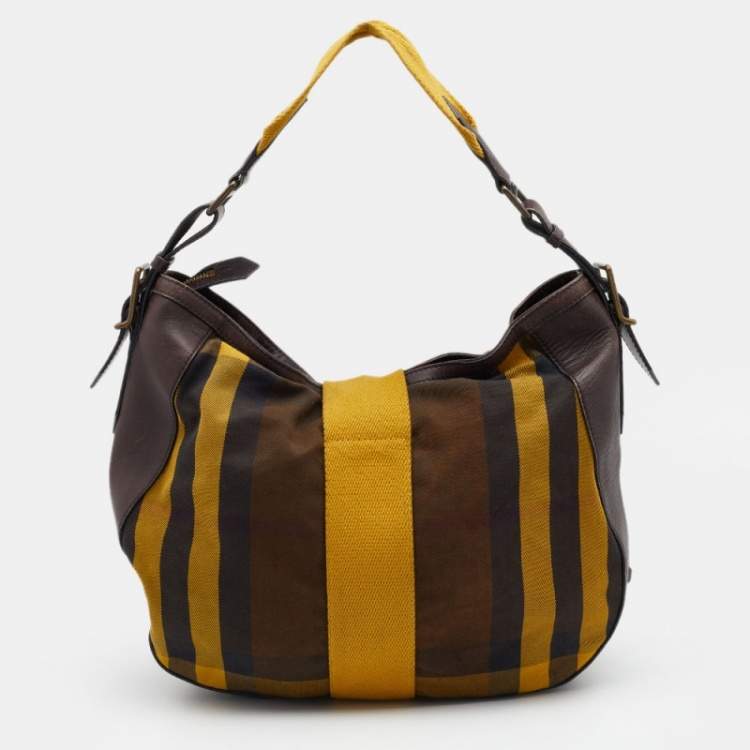 Pre Owned Burberry Brown/Yellow Vintage House Check Canvas and Leather Ashwood Hobo