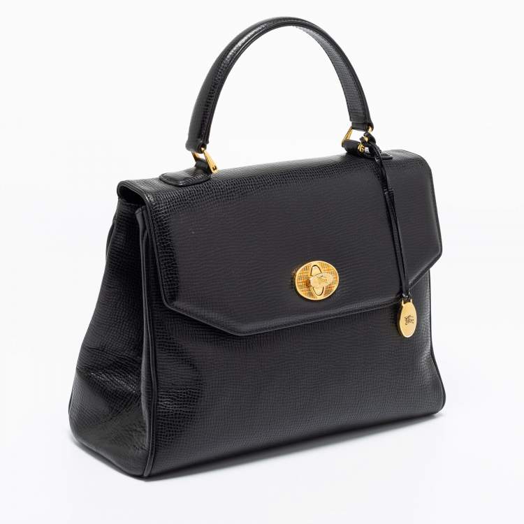 Pre Owned Burberry Black Leather Vintage Top Handle Bag