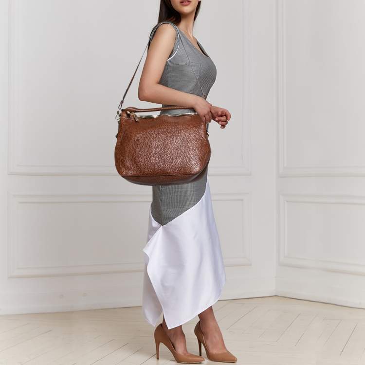 Pre Owned Burberry Brown Grain Leather Small Ledbury Hobo