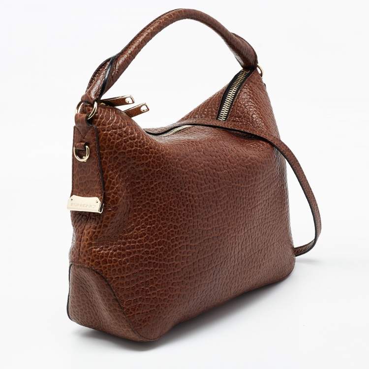 Pre Owned Burberry Brown Grain Leather Small Ledbury Hobo